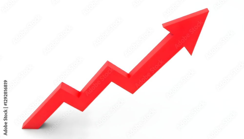 Red 3D Arrow Graph Showing Growth Progress and Success Red 3D Arrow Graph Showing Growth Progress and Success