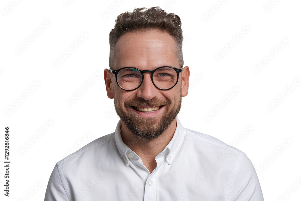 Smiling Middle-Aged Man with Beard and Glasses Isolated on Transparent Background PNG Smiling Middle-Aged Man with Beard and Glasses Isolated on Transparent Background PNG