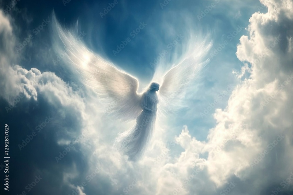 Heavenly presence: an angel descends from the sky.