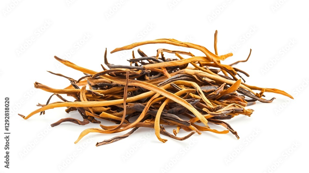 Pile of Yunnan Dianhong black tea dried tea isolated on white background Pile of Yunnan Dianhong black tea dried tea isolated on white background
