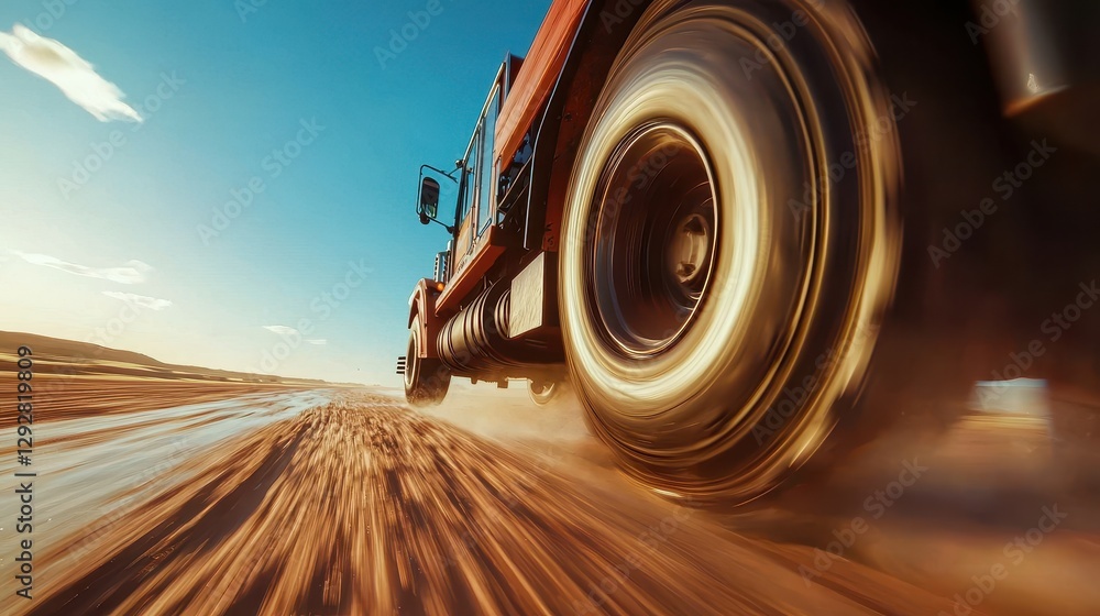 Dynamic view of truck tires on asphalt