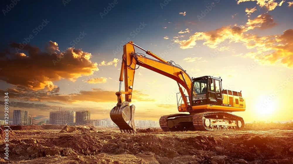 Excavation Process at Dusk with Crawler Equipment Excavation Process at Dusk with Crawler Equipment