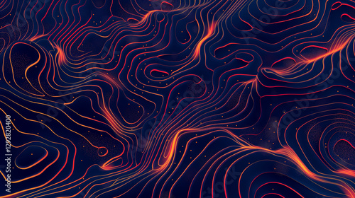Minimalistic contour wallpaper featuring wavy, topographic lines. Stylish purple abstract background.