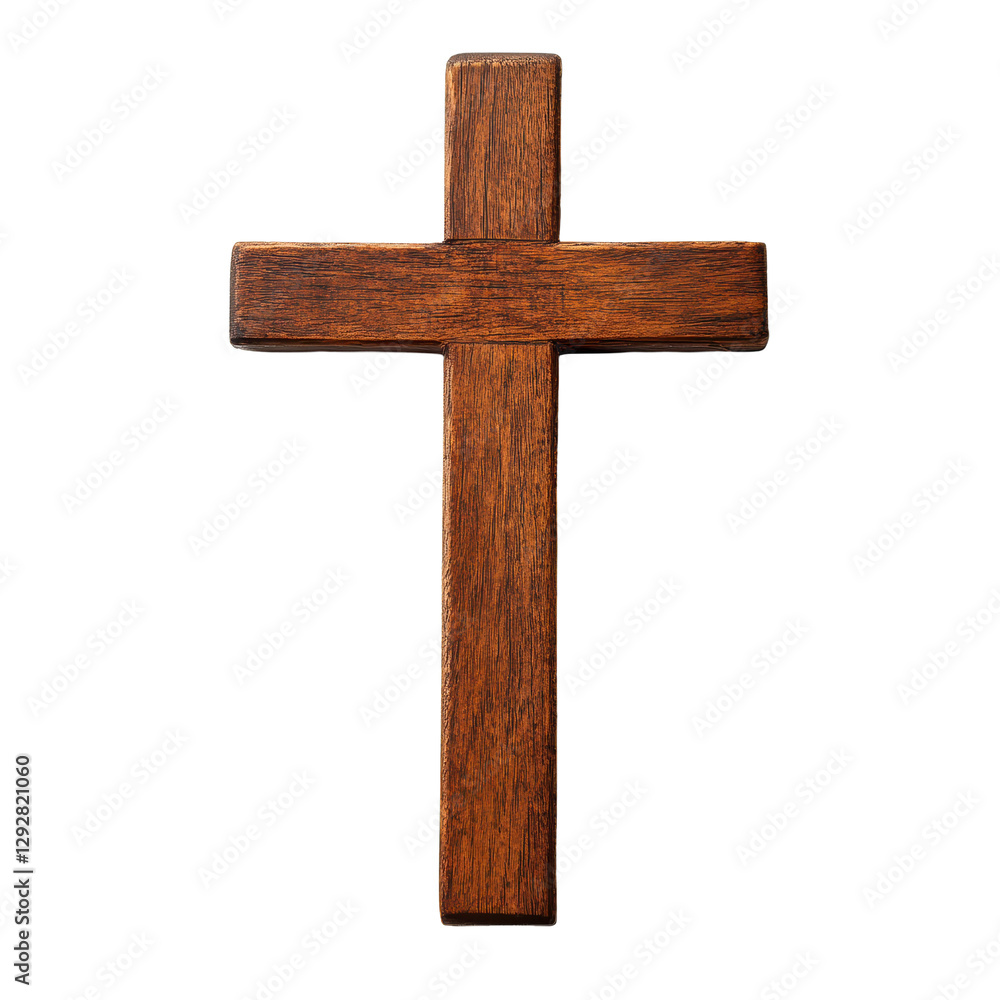 Holy wooden cross displayed on a clean white background for religious symbolism and spiritual reflection, Holy wooden cross isolated on white background Holy wooden cross displayed on a clean white background for religious symbolism and spiritual reflection, Holy wooden cross isolated on white background
