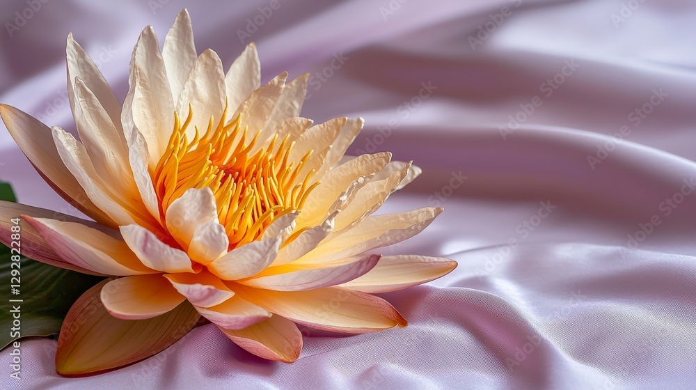 Fototapeta premium Elegant thai lotus flower motif dok bua on satin fabric nature photography serene environment close-up view