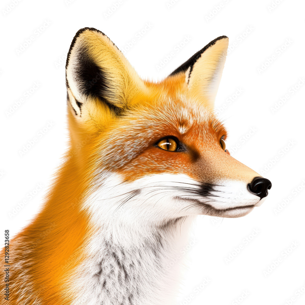Fototapeta premium Majestic fox standing gracefully in a natural habitat with its fluffy tail and bright eyes on alert isolated on transparent background..
