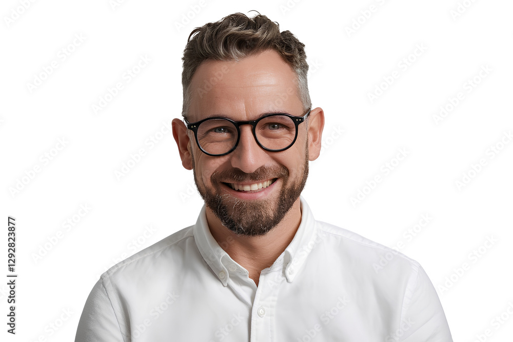 Smiling Middle-Aged Man with Beard and Glasses Isolated on Transparent Background PNG Smiling Middle-Aged Man with Beard and Glasses Isolated on Transparent Background PNG