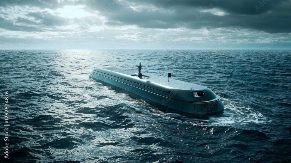 Naklejka premium An autonomous ship expertly navigating the vast open ocean.