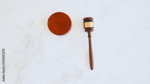 Elegant Wooden Gavel and Circular Base on a Marble Surface for Legal and Justice Themes
