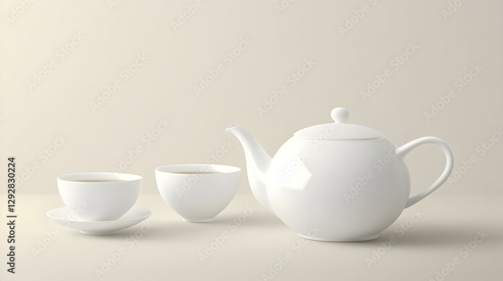Asian food and drink set white teapot and black Asian food and drink set white teapot and black