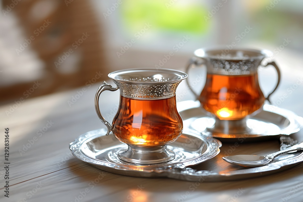 Elegant Silver Tea Cups, Exquisite Brew Elegant Silver Tea Cups, Exquisite Brew