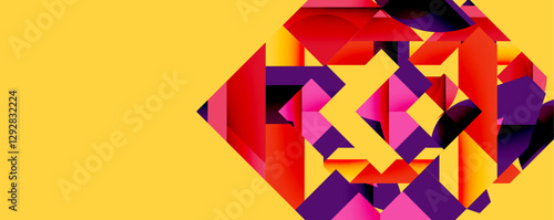 Abstract geometric artwork with interwoven angular and curved shapes, dynamic composition with smooth gradients and bold contrasts