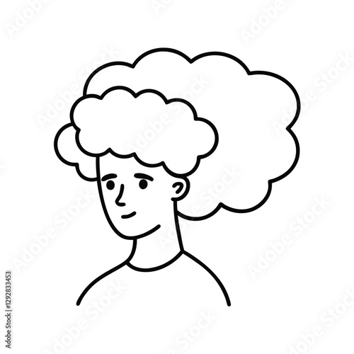 Line art portrait, curly hair, woman, simple style, minimalist design, black and white, face, profil