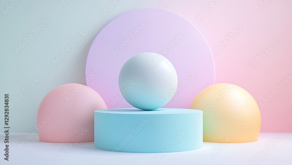 Fototapeta premium Pastel spheres on pastel podiums