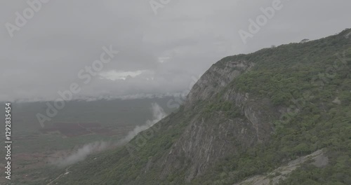 Drone shot of a cloudy misty mountain in Kenya Taita hills photo