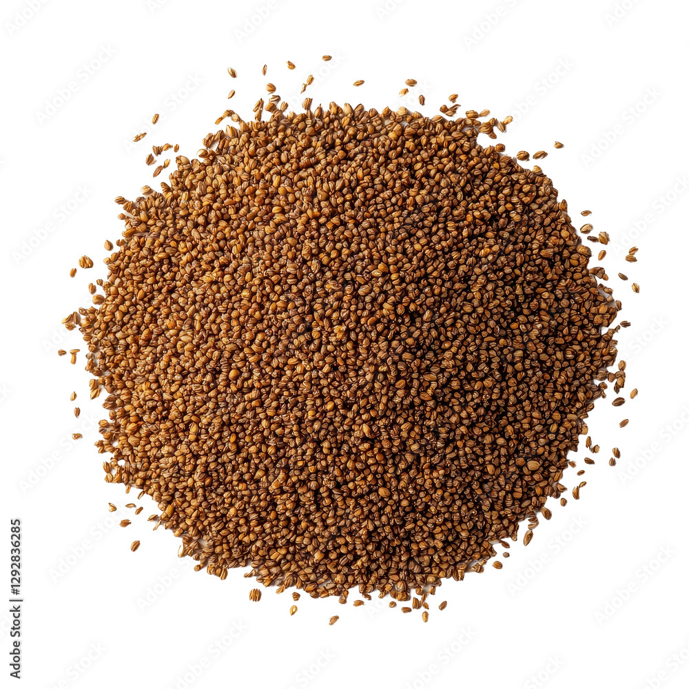Brown teff grain isolated on white background showcasing its fine texture and natural color, Brown Teff Grain isolated on white background Brown teff grain isolated on white background showcasing its fine texture and natural color, Brown Teff Grain isolated on white background