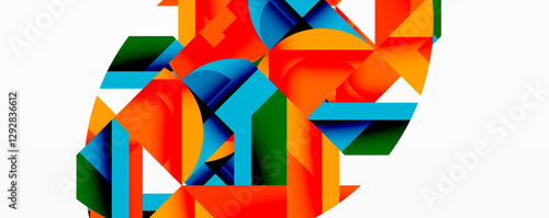 Abstract geometric artwork with interwoven angular and curved shapes, dynamic composition with smooth gradients and bold contrasts