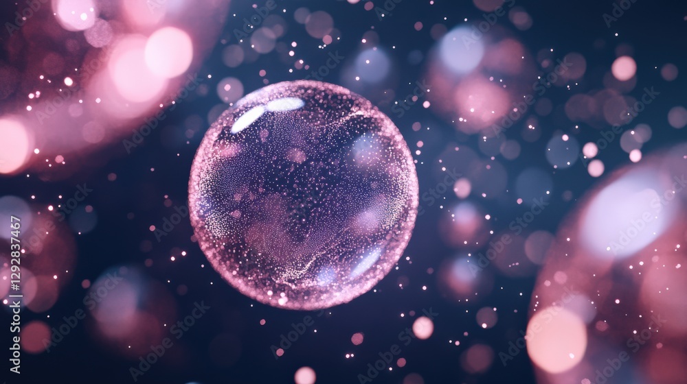 Fototapeta premium A Luminous Iridescent Bubble in a Dreamy Background Filled with Multicolored Sparkles, Representing the Beauty of Nature and Science