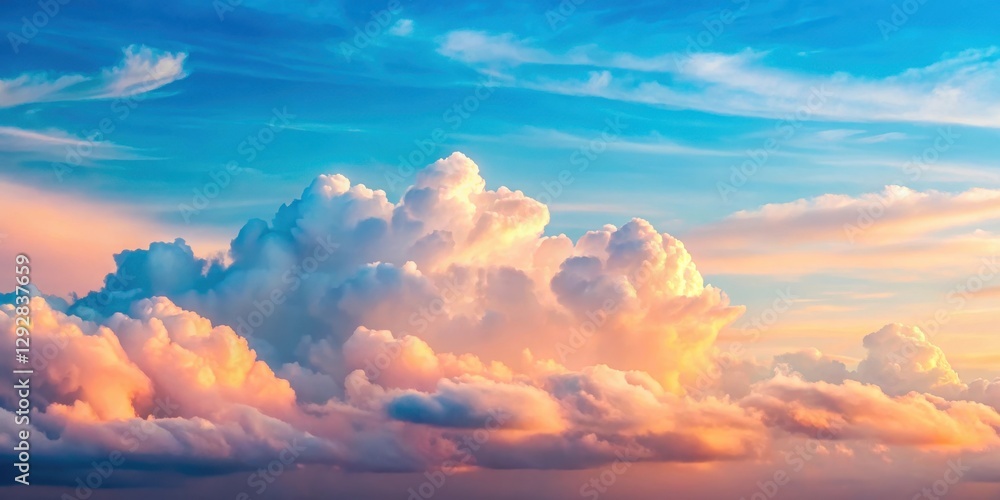 Light blue sky with fluffy white clouds drifting lazily across the horizon, against a subtle gradient of pale pink and orange hues at dawn , light sky, gradient Light blue sky with fluffy white clouds drifting lazily across the horizon, against a subtle gradient of pale pink and orange hues at dawn , light sky, gradient