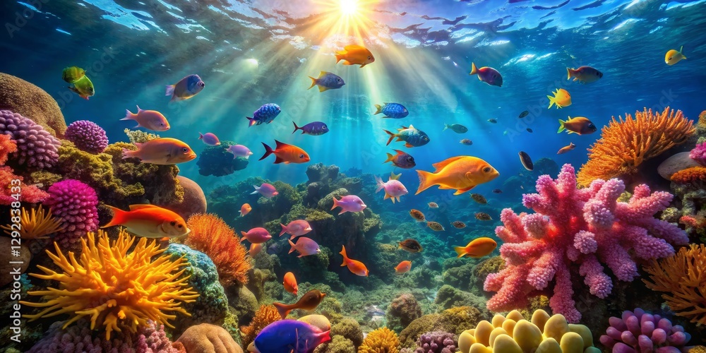 Obraz premium Vibrant Underwater Coral Reef with Colorful Tropical Fish Life