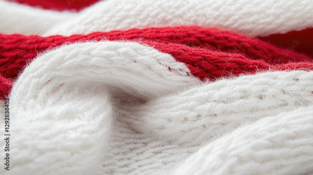 Closeup Knitted Fabric with Red and White Stripes Closeup Knitted Fabric with Red and White Stripes