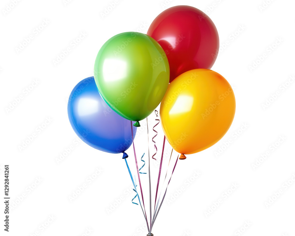 Brightly colored balloons in green, red, blue, and yellow, floating together, create festive and cheerful atmosphere, perfect for celebrations and parties Brightly colored balloons in green, red, blue, and yellow, floating together, create festive and cheerful atmosphere, perfect for celebrations and parties