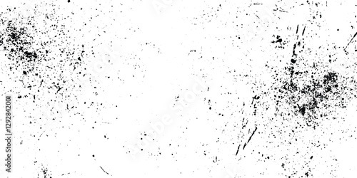 overlay texture of grainy grunge surface, Dirt messy splash overlay and Black and white Dusty scratched grunge texture, abstract dotted black particles is arranging randomly on white background.