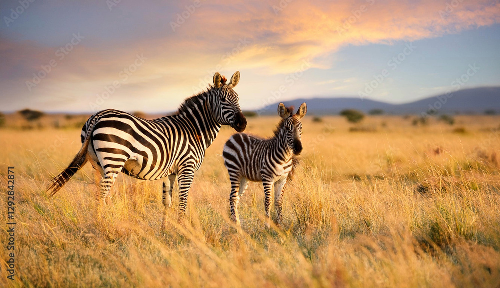 Naklejka premium Zebra at Sunset
