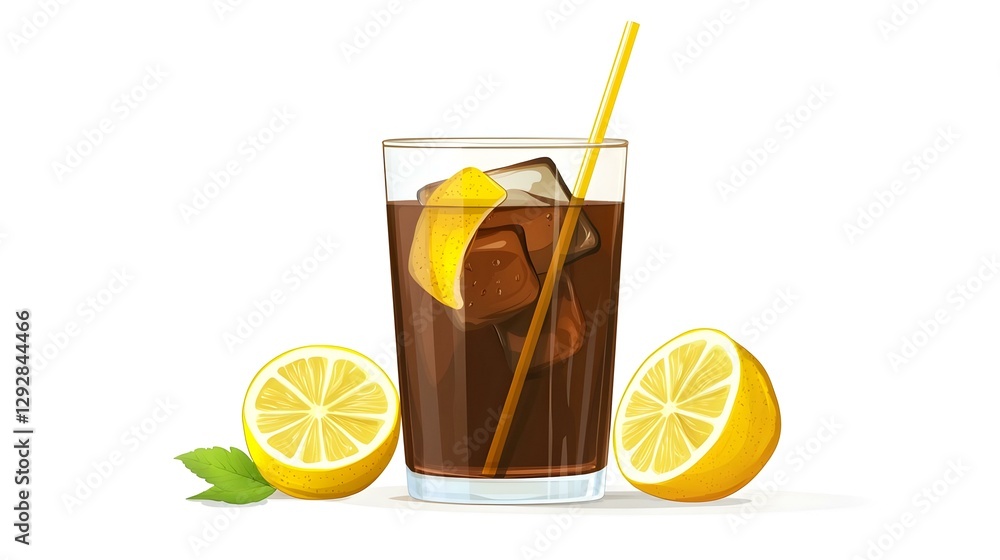 PNG Glass of iced tea with lemon and straw PNG Glass of iced tea with lemon and straw