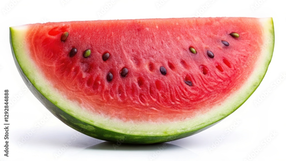 Fresh watermelon slice on a white background with a slight shadow effect , clipping path, close-up Fresh watermelon slice on a white background with a slight shadow effect , clipping path, close-up