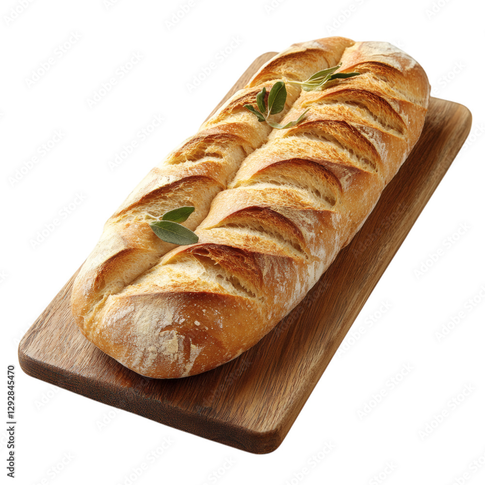 A Fresh Soft Baguette Bread on a Wooden Board Isolated on Transparent Background A Fresh Soft Baguette Bread on a Wooden Board Isolated on Transparent Background