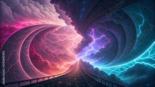Surreal Abstract Fusion of Parallel Worlds: Flowing Organic Forms Meet Sharp Geometric Shapes in a Mystical, Captivating Design