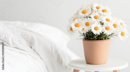 Wallpaper Mural Adorable Potted Flowers in a Pastel Cozy Setup, Bouquet of daisies on a bedside table in a bright room. Torontodigital.ca