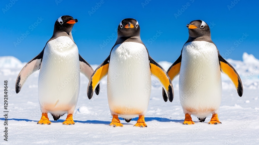 Fototapeta premium adorable antarctic penguins standing proudly on snow