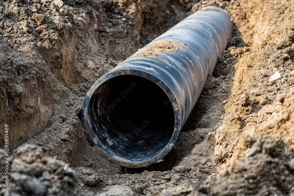 Buried PVC waste pipe at construction location Buried PVC waste pipe at construction location