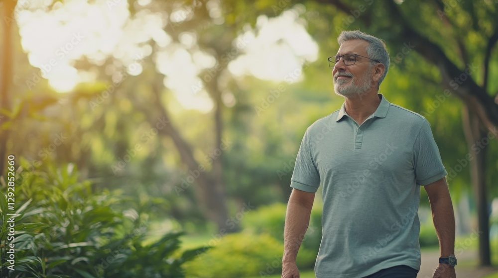 Hypertension patient taking a walk in a lush park. Featuring outdoor activity and health Hypertension patient taking a walk in a lush park. Featuring outdoor activity and health