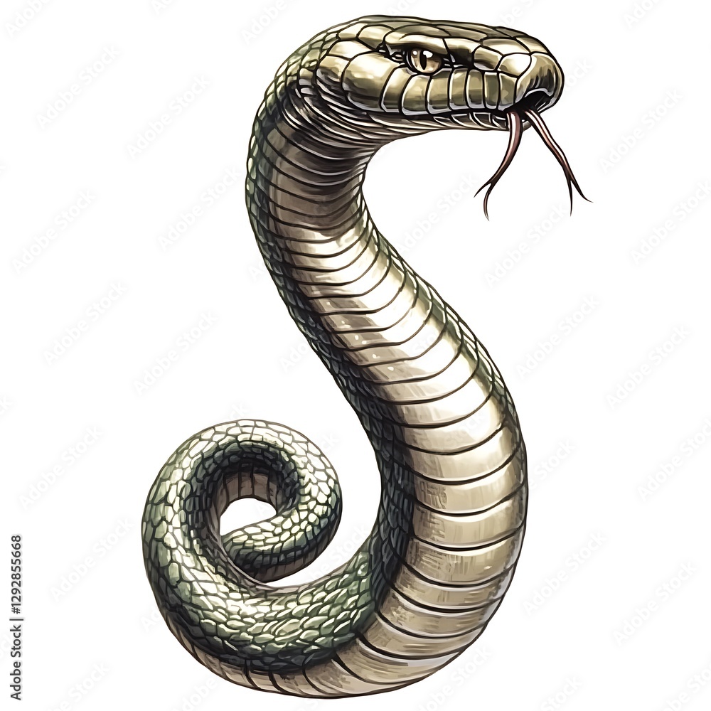 Coiled Cobra, Striking Pose, White Background Coiled Cobra, Striking Pose, White Background