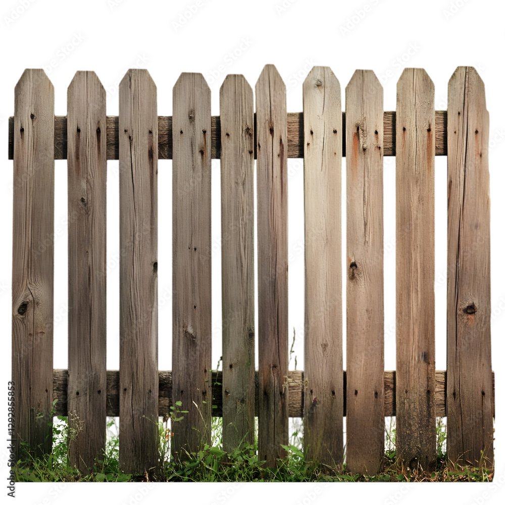 Fototapeta premium A simple brown wooden fence, isolated against a clean white background