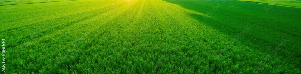 High-angle view of drone above lush green crops, flying, autumn High-angle view of drone above lush green crops, flying, autumn