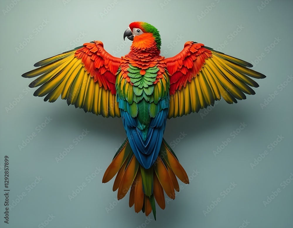 Fototapeta premium Close-up of a parrot with bright colors covering its pointed feathers highlighting its wide, curved wings and looking very beautiful