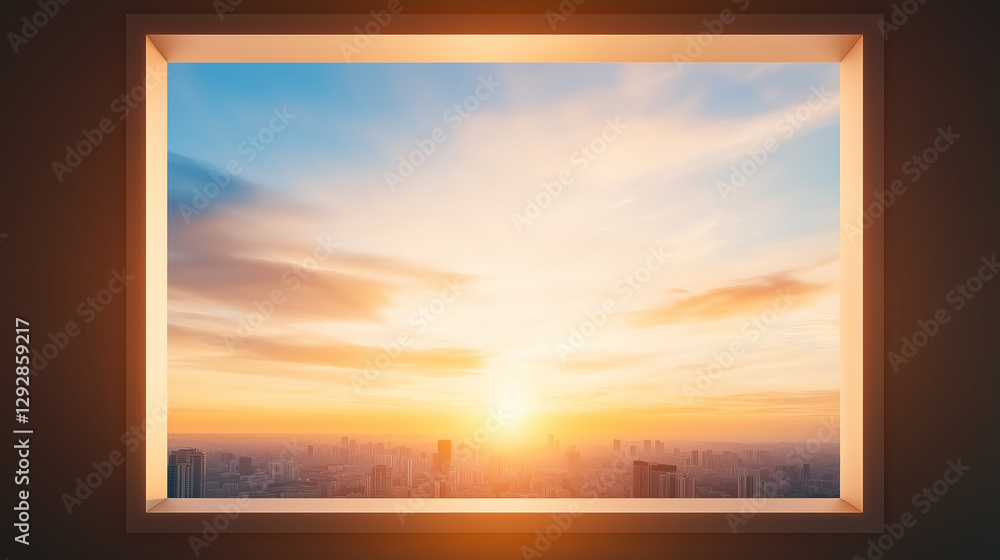 A mysterious rectangular opening in the sky above a sunset-lit cityscape, symbolizing a portal, new opportunities, or futuristic vision. Ideal for creative concepts. A mysterious rectangular opening in the sky above a sunset-lit cityscape, symbolizing a portal, new opportunities, or futuristic vision. Ideal for creative concepts.