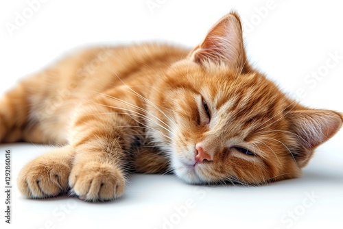 Sleeping Ginger Kitten On White Background