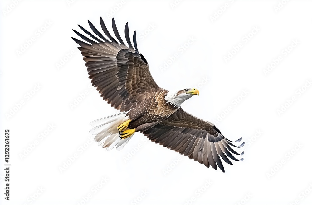 Majestic Bald Eagle Soaring Against a Clear Blue Sky with Powerful Wingspan Majestic Bald Eagle Soaring Against a Clear Blue Sky with Powerful Wingspan