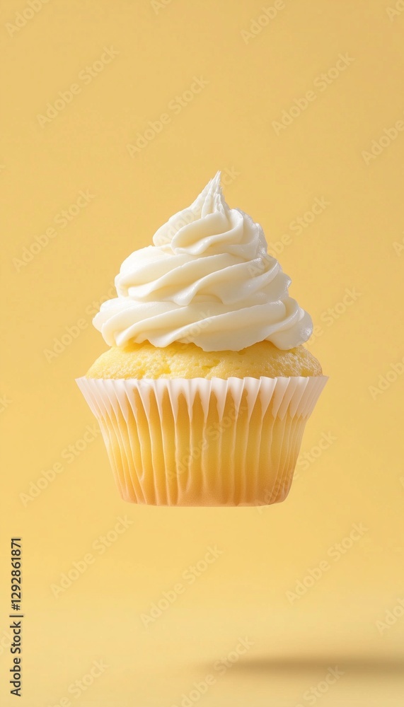 Cupcake with topping sweet cream floating on air for food wallpaper Cupcake with topping sweet cream floating on air for food wallpaper