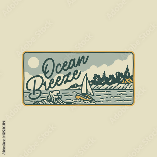 Ocean breeze monoline style for badge and merchandise 