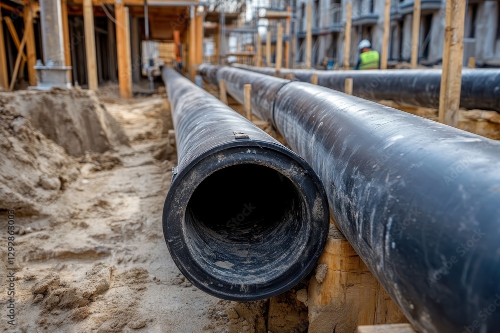 Connection of PVC waste pipes for residential sewage system Connection of PVC waste pipes for residential sewage system