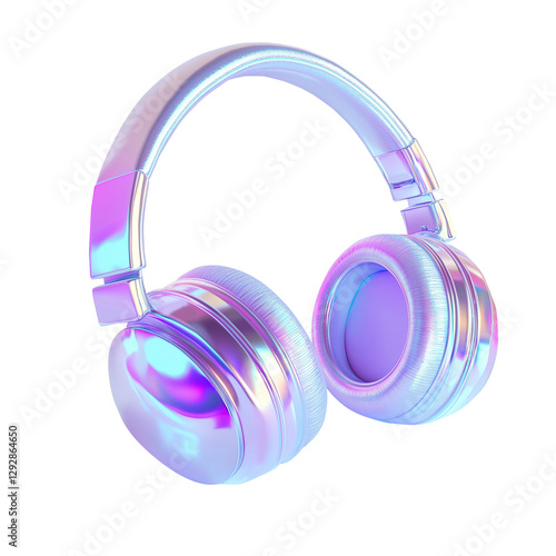 gradient neon headphones isolated on transparent white background, earphones png.