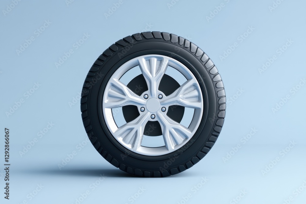 Fototapeta premium A Single Car Tire and Wheel Displayed on a Plain Background