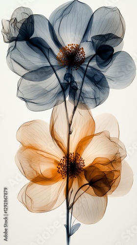 X-ray Floral Arrangement, Abstract Flowers, Studio Shot, Soft Light Background