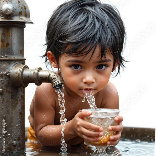 Child Drinking Water: Clean Water Access isolated on transparent background photo